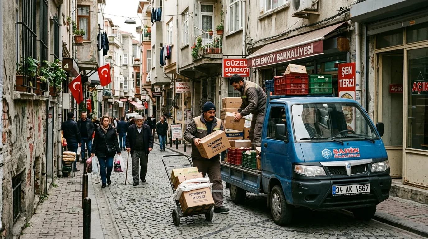 İçerenköy dar sokakta küçük araçla eşya aktarması