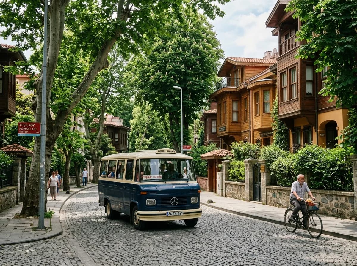 Bakırköy Yeşilköy'de ağaçlı bir köşk sokağında nakliye aracıyla taşıma
