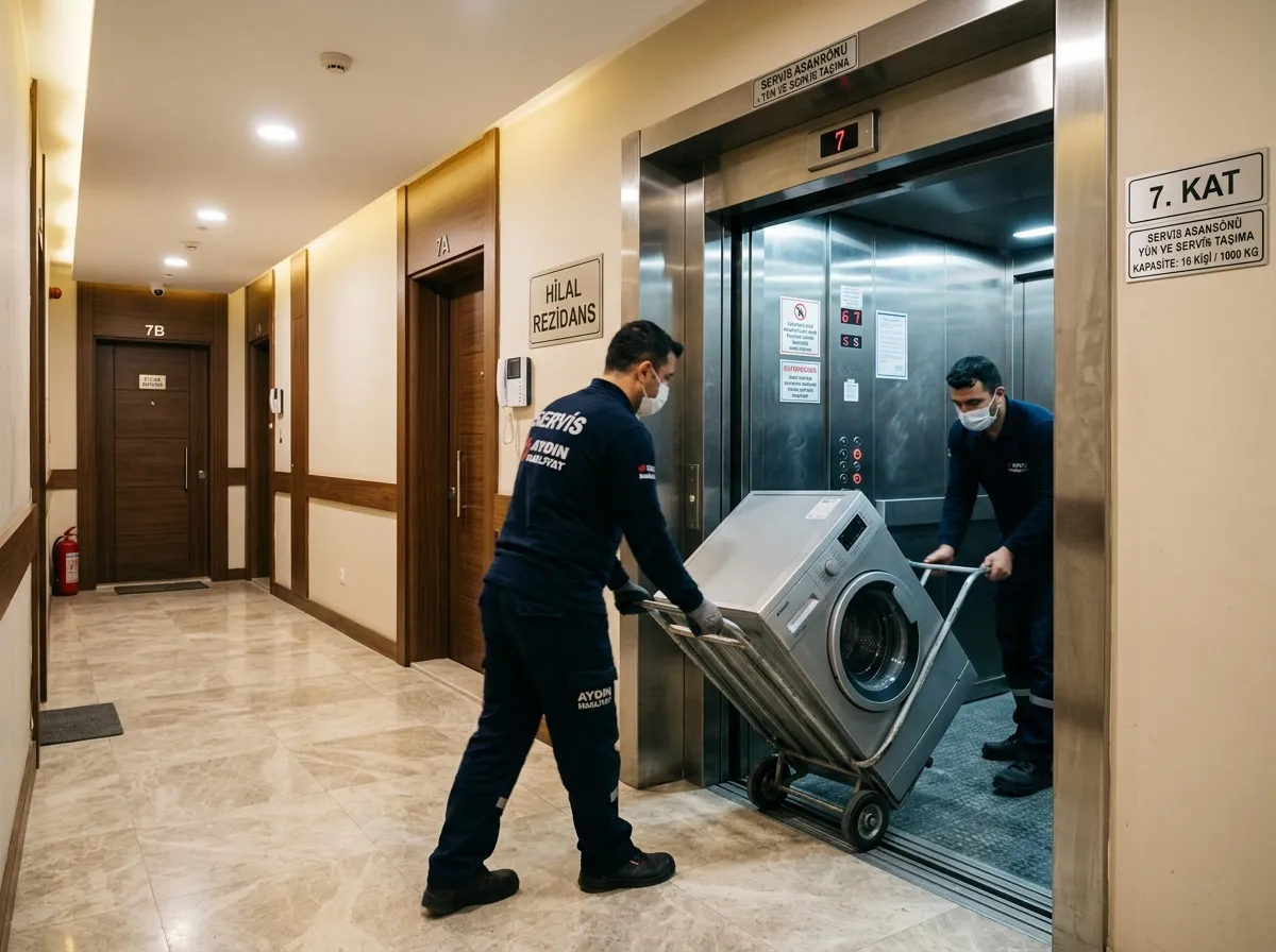 Beşiktaş Etiler'de güvenlikli apartmanda servis asansörüyle taşıma