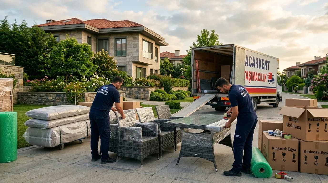 Beykoz villa taşımasında bahçe mobilyasının paketlenmesi