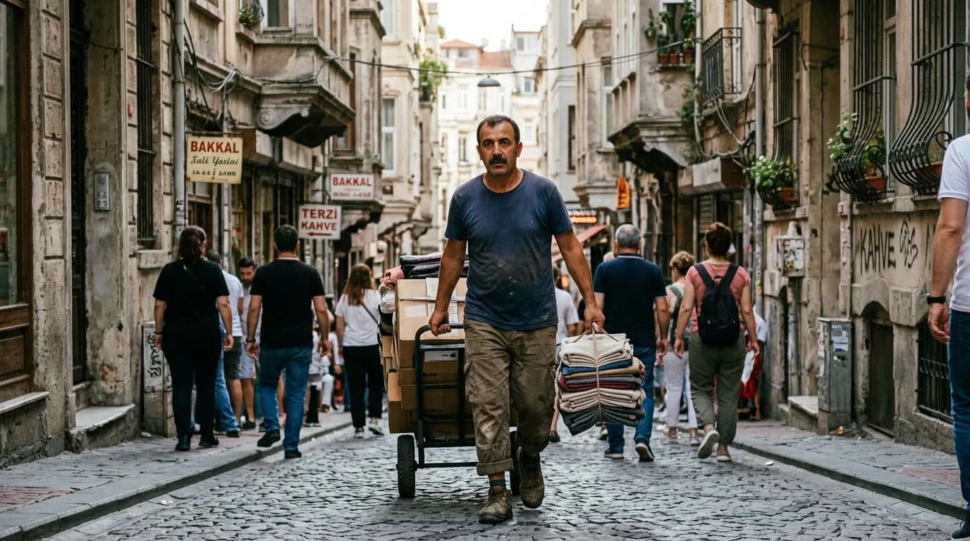 Beyoğlu dar tarihi sokağında eşyanın el gücüyle taşınması