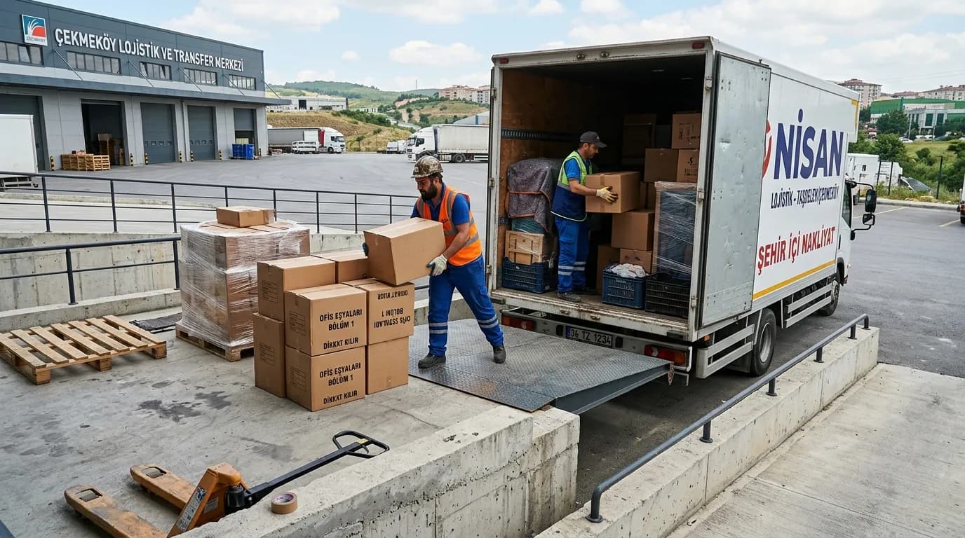 Çekmeköy yeni sitede rampadan araca eşya yüklenmesi