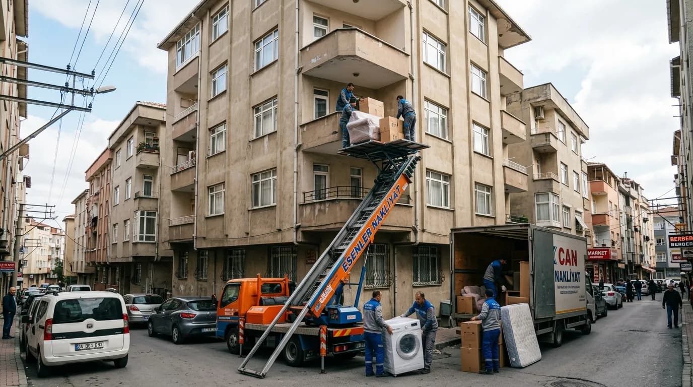Esenler asansörsüz binada dış cephe asansörüyle mobilya indirme