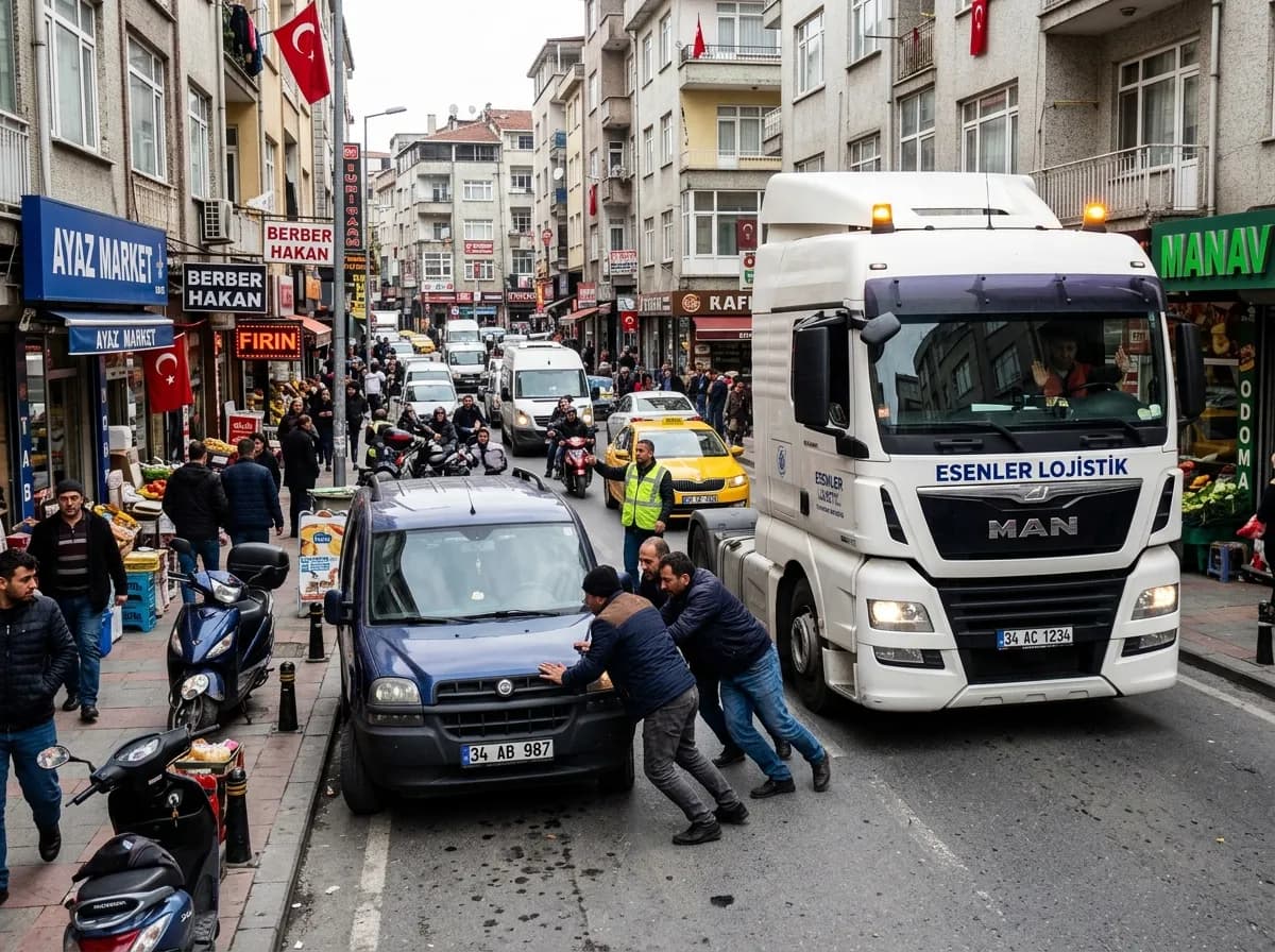 Esenler yoğun sokağında nakliye kamyonuna yanaşma yeri açma