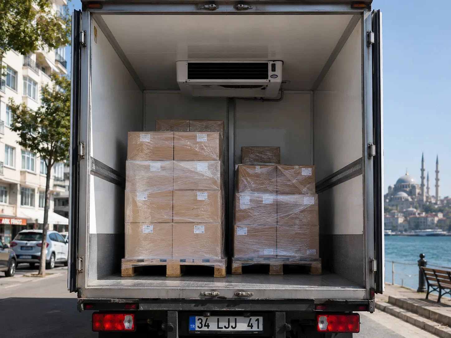 Frigorifik aracın soğutmalı kasasında paletli yük