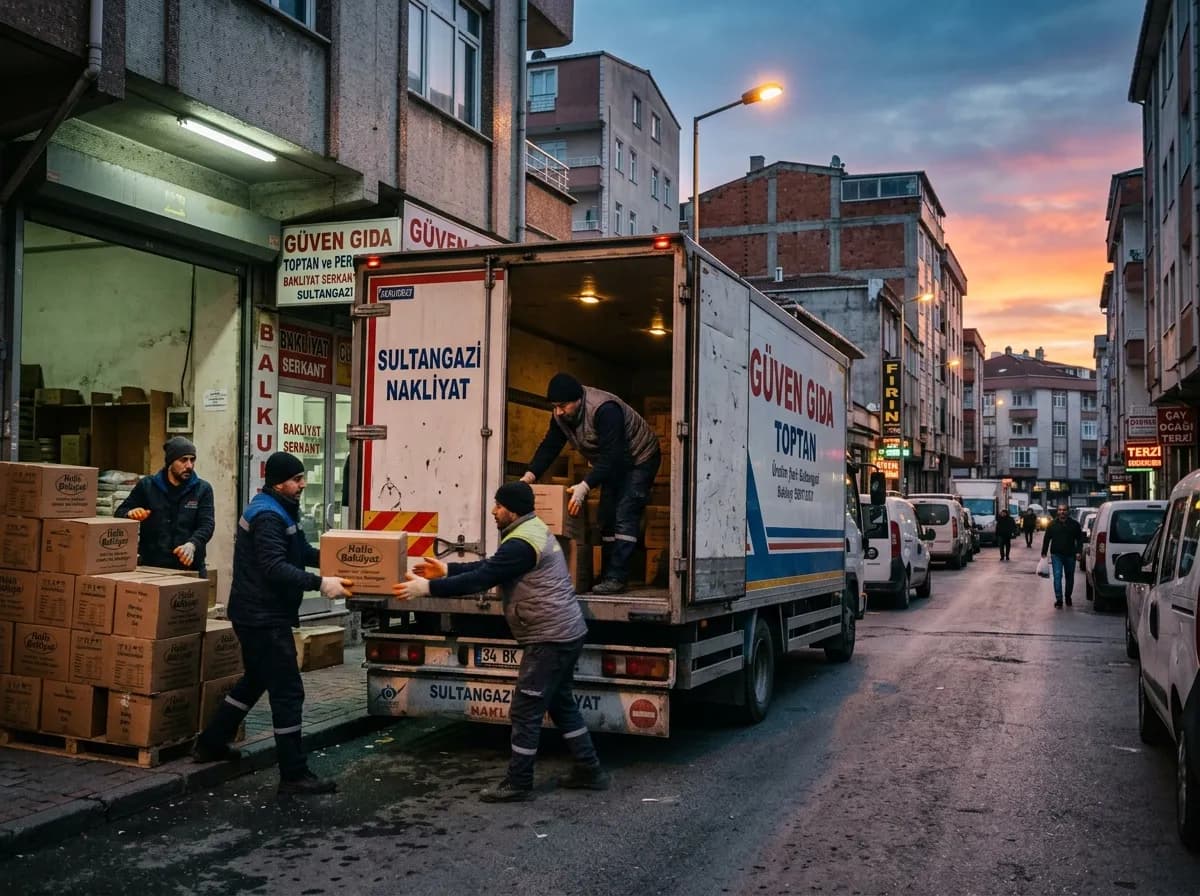 Güngören'in dar sokağında nakliye kamyonuna eşya yüklenmesi