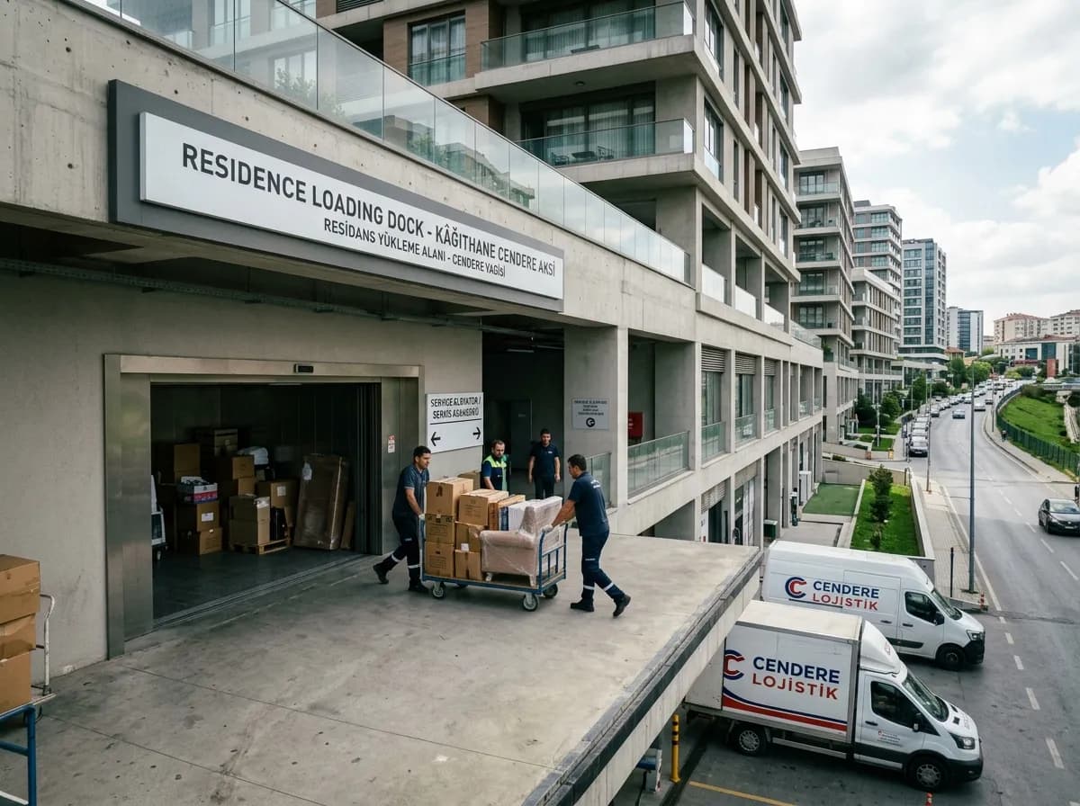 Kâğıthane Cendere aksında rezidansın yükleme rıhtımında servis asansörüyle taşıma