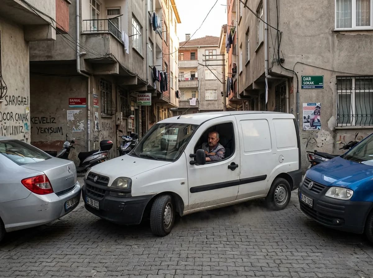 Sancaktepe Sarıgazi'de dar ara sokakta nakliyat aracının yanaşması