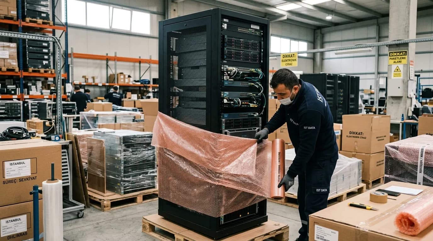 Sunucu kabininin antistatik malzemeyle paketlenmesi